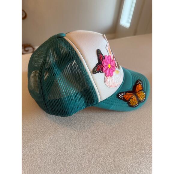 Custom Trucker Hat Teal with Custom Patches Cap - Picture 2 of 5